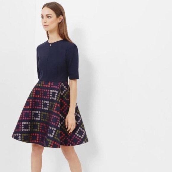 TED BAKER QINNA CHECK FLORAL DRESS SIZE 1 / US SIZE 4 - Picture 3 of 16